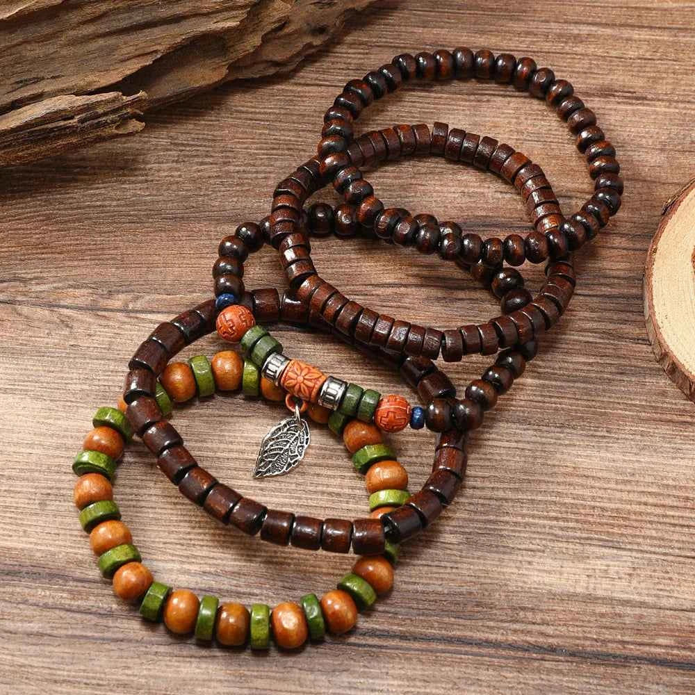 Ethnic 4-5pc/set wood bead tree Cactus Charms bracelets