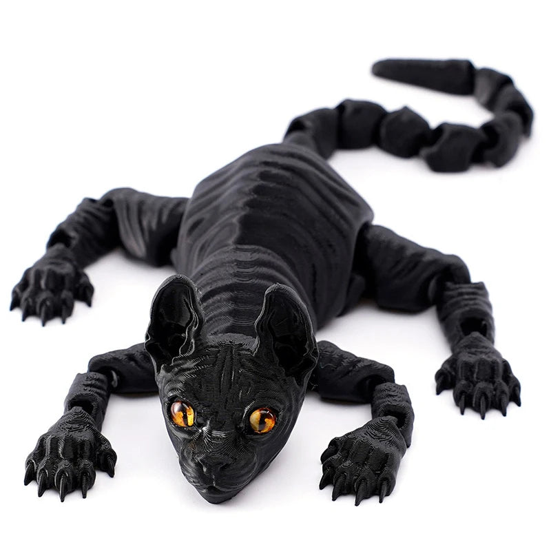 3D Printed Cat Animals Toy Realistic Hairless Figurine Articulated Cat Fidget Toy for Cat Lover Collector Home Decoration Toy