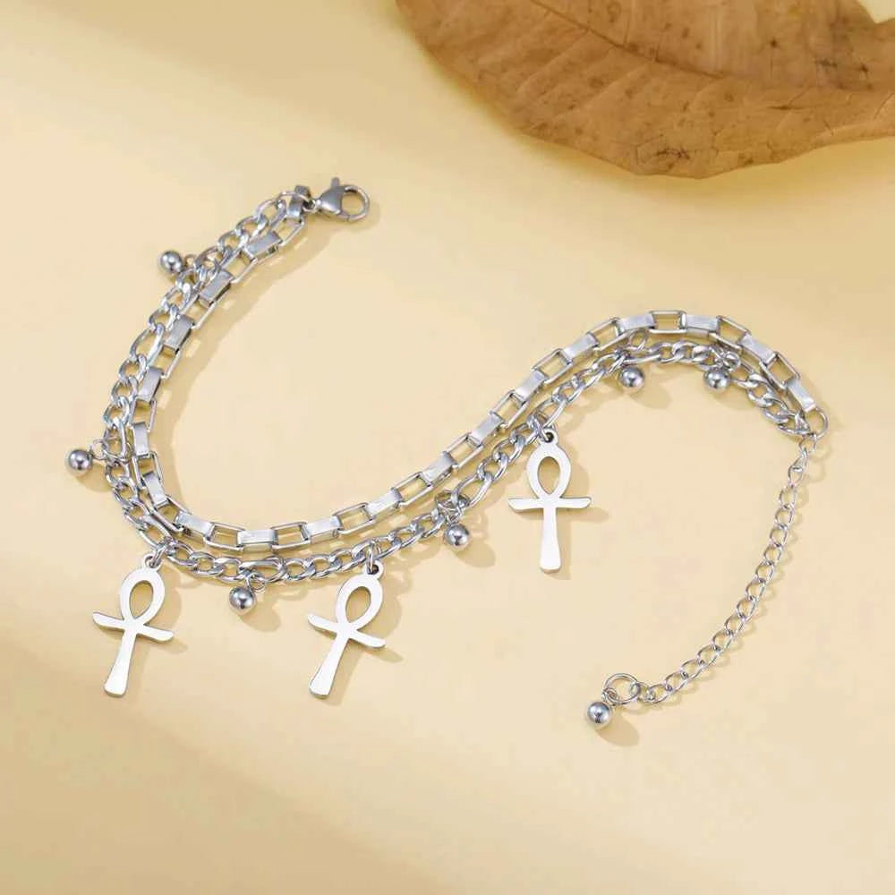 Dawapara Ankh Cross Bracelet Religious Ancient Egyptian Key To Life Prayer Amulet Supernatural Stainless Steel Jewelry