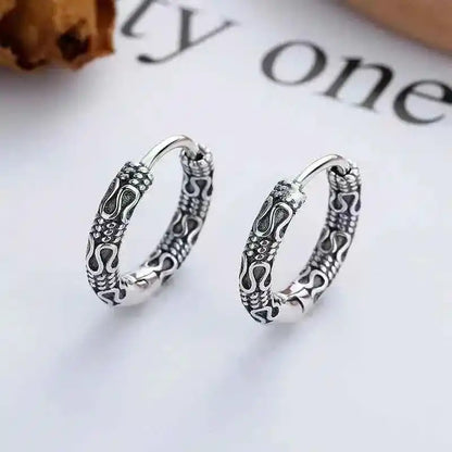 Vintage Simple Small Hoop Earrings Stainless Steel Hypoallergenic Earrings for Men Women Cool Indian Boho Jewelry - Pedlar's Attic