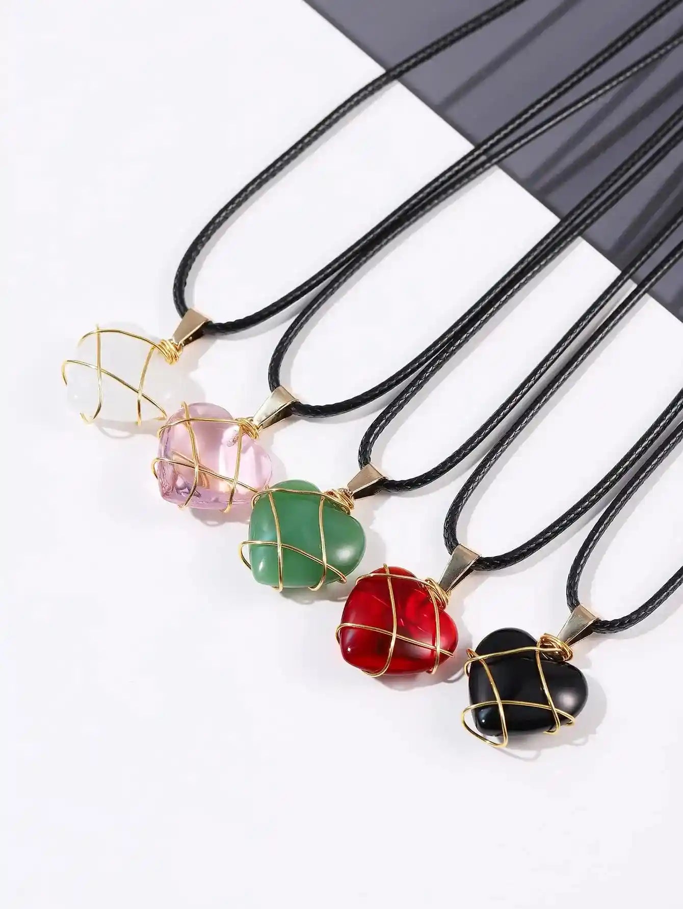 5pcs/Set Natural Stone And Crystal Necklace for Women Lovely Heart Shaped Choker - Pedlar's Attic