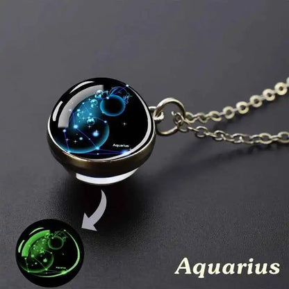 12 Constellation Necklace Starry Sky Luminous Zodiac Glass Ball Pendant Necklace Christmas Gift for Men Women - Pedlar's Attic