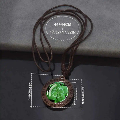 Four Leaf Clover Glass Dome Wooden Pendant Necklace - Pedlar's Attic