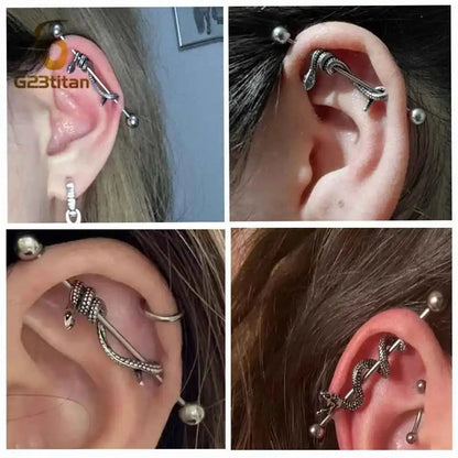 1pc Snake 14G Titanium Industrial Straight Barbells - Pedlar's Attic