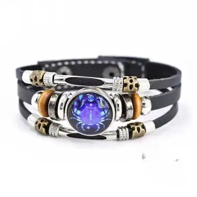 Zodiac Constellation Luminous Leather Bracelet — All 12 Signs