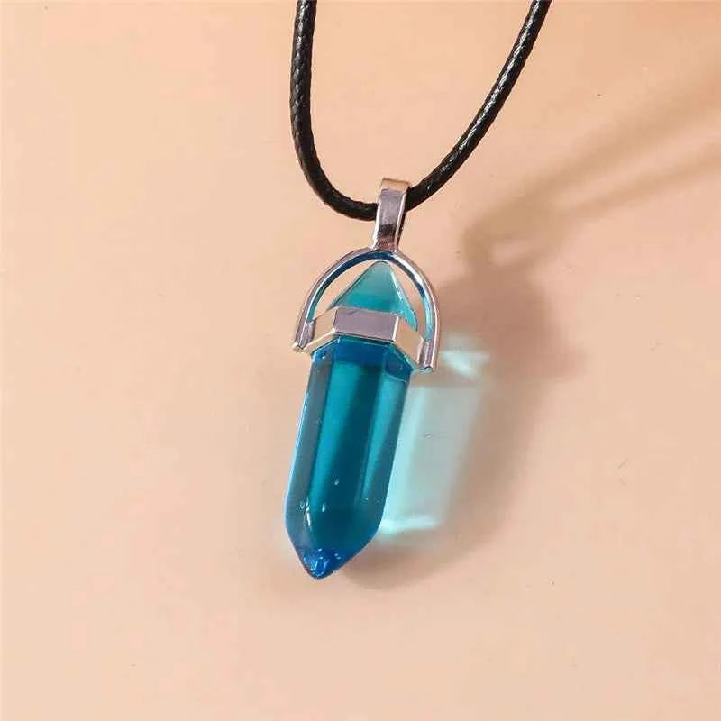 Natural Stone Quartz Lapis Opal Amethyst Pink Crystal Stone Hexagonal Column Pendant Necklaces