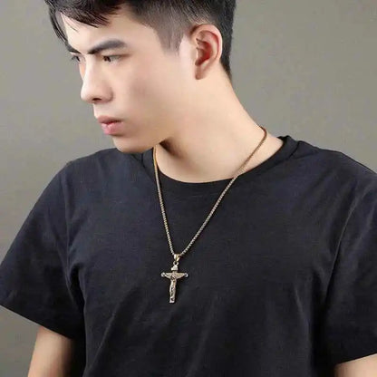 Religious Jesus Cross Stainless Steel Necklace For Men Fashion Gold Silver Color Cross Pendent With Chain Necklace Jewelry Gift - Pedlar's Attic
