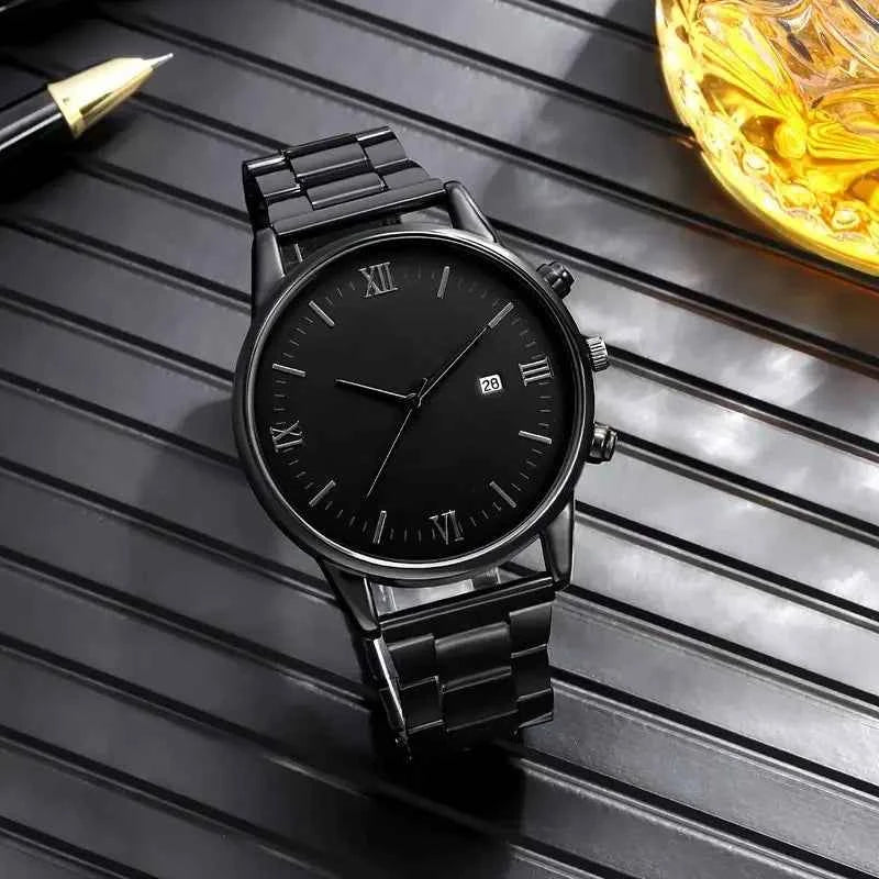 4-piece/set men's black minimalist quartz watch set