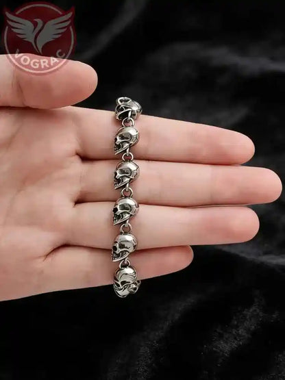 Stainless Steel Skull Bead Linked Strand Bracelet - Pedlar's Attic