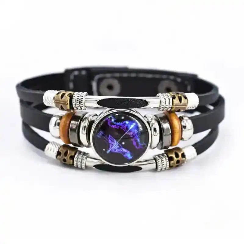 Zodiac Constellation Luminous Leather Bracelet — All 12 Signs