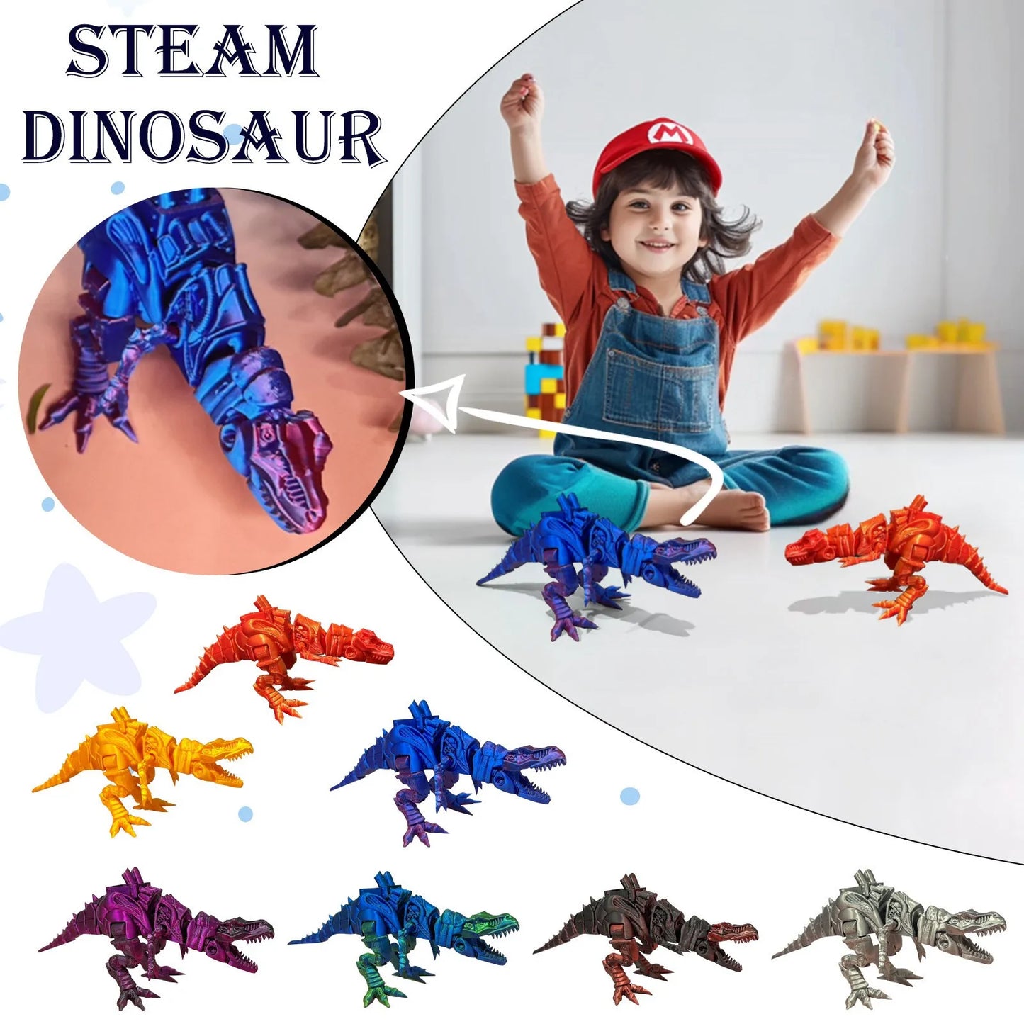 3d Printed Steam Technology Dinosaur Animal Toys Home Room Car Ornaments Joints Can Move Freely Steam Technology Flying Dragon