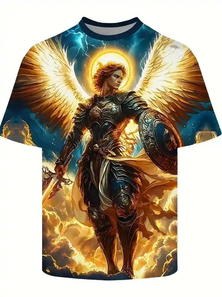 Angel Warrior Golden Sword Design 3D Printed Tshirt - Pedlar's Attic