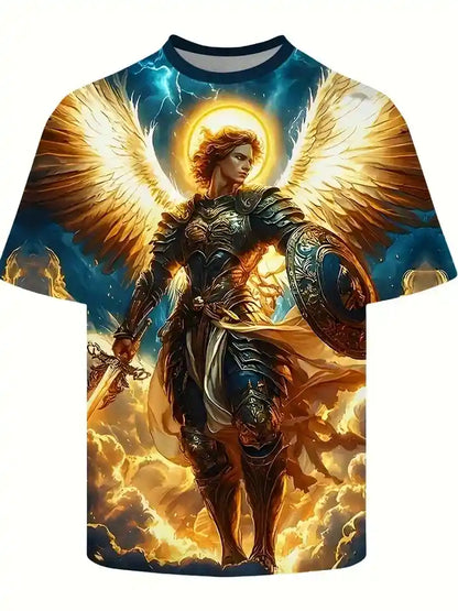 Angel Warrior Golden Sword Design 3D Printed Tshirt - Pedlar's Attic