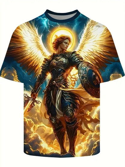 Angel Warrior Golden Sword Design 3D Printed Tshirt - Pedlar's Attic
