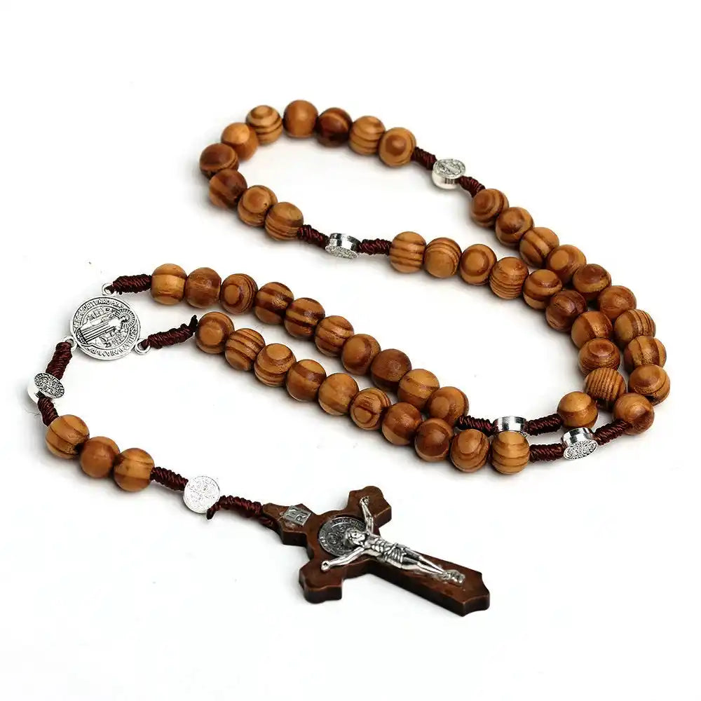 The Quiet Prayer — Wood Bead Rosary Necklace