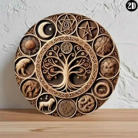 Zodiac Natural Symbols Plaque, Witchcraft Pagan Home Bar Decor, Ideal Holiday Gift for Cafe Garage