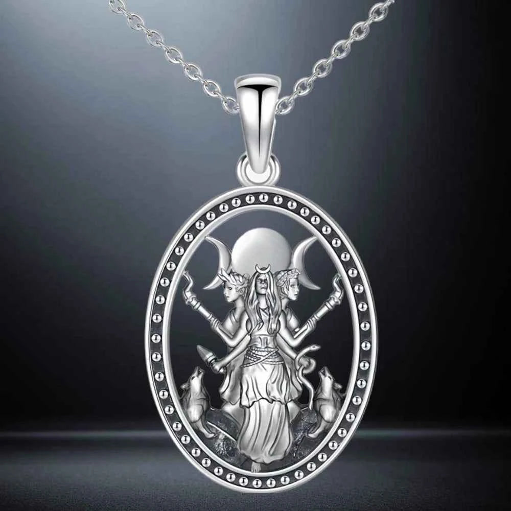 Triple Moon Goddess Hecate Pendant Neck Chain