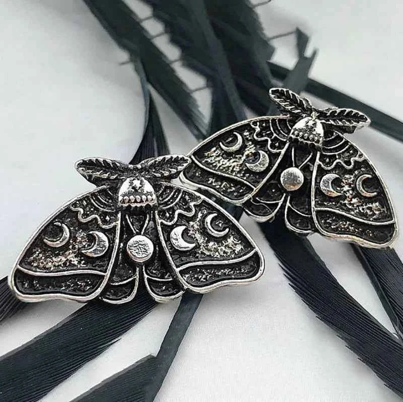 Cross-Border European and American Retro Style Moth Sun and Moon Carved Pattern Earrings Gothic Punk Personality Exaggerated Earrings