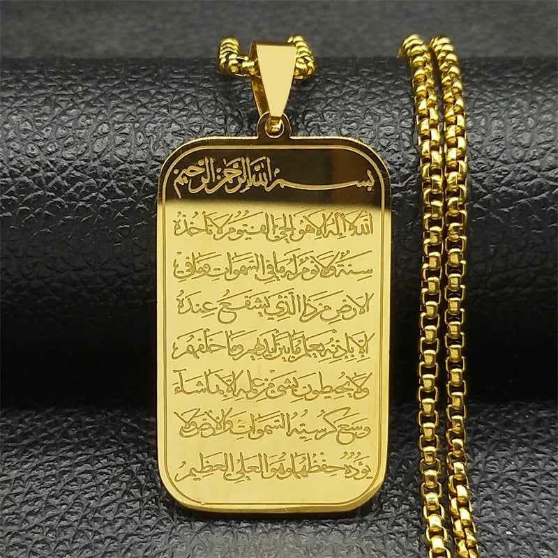 Islam Religious Muslim Pendant Necklace for Women Men Stainless Steel Gold Color Arabic Quran Medal Chain Jewelry