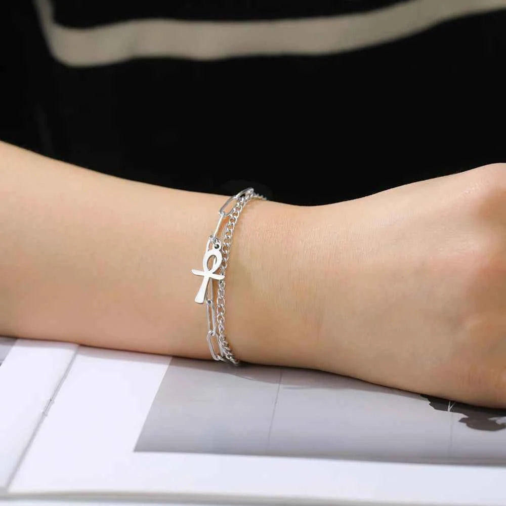Dawapara Ankh Cross Bracelet Religious Ancient Egyptian Key To Life Prayer Amulet Supernatural Stainless Steel Jewelry