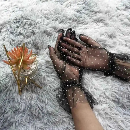 Glamourous Vibes Mesh Tulle Gloves - Sexy Transparent Dot Print for Club, Prom & Dance - Pedlar's Attic