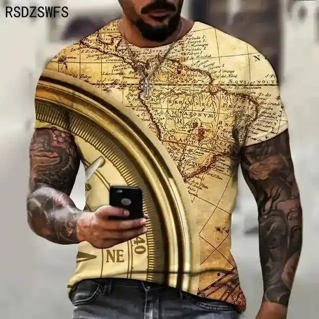 Lost & Found – Retro Maps, Compass & Celestial 3D Print Tee