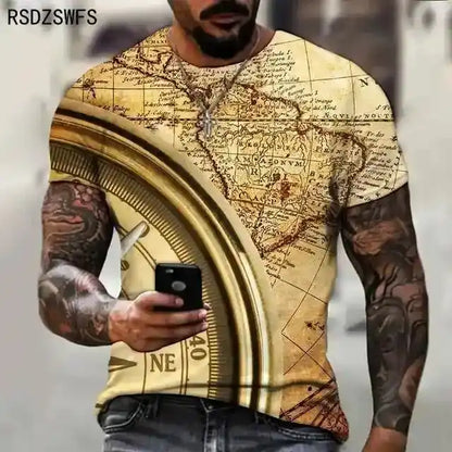 Lost & Found – Retro Maps, Compass & Celestial 3D Print Tee