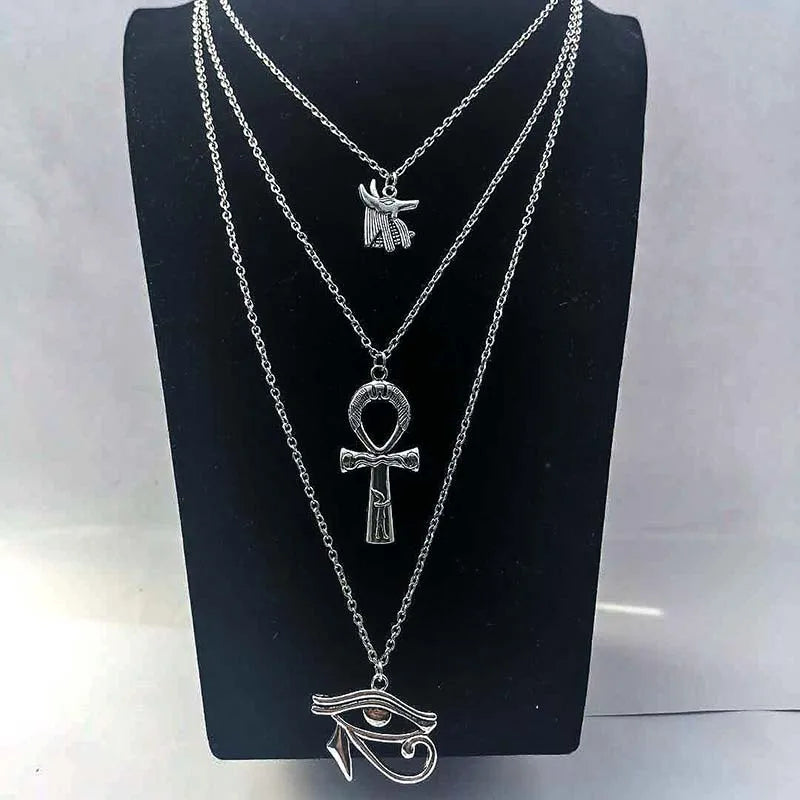 The Crossing Market — Tri-City Eye of Horus & Ankh Layered Pendant Necklace