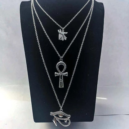 The Crossing Market — Tri-City Eye of Horus & Ankh Layered Pendant Necklace