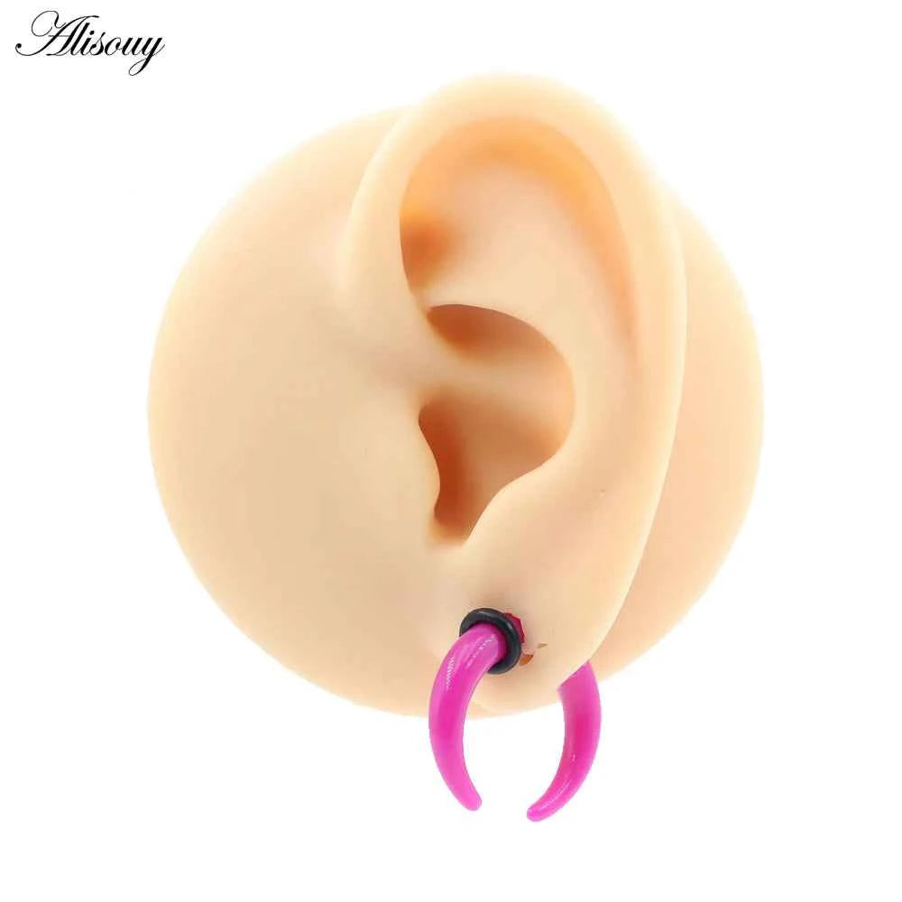 2pcs Acrylic C Sahpe Buffalo Horn Ear Pincher Septum Rings Piercing Black Ear Taper Stretcher Expander Body Jewelry 1.6mm-16mm