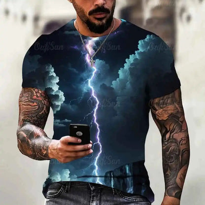Men's T Shirt 3d Lightning Print - Pedlar's Attic