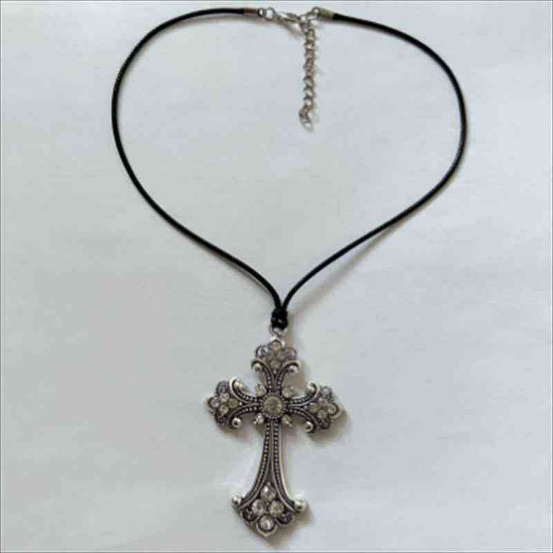 Rhinestone Cross Choker Spiral Hippie Necklace - Pedlar's Attic