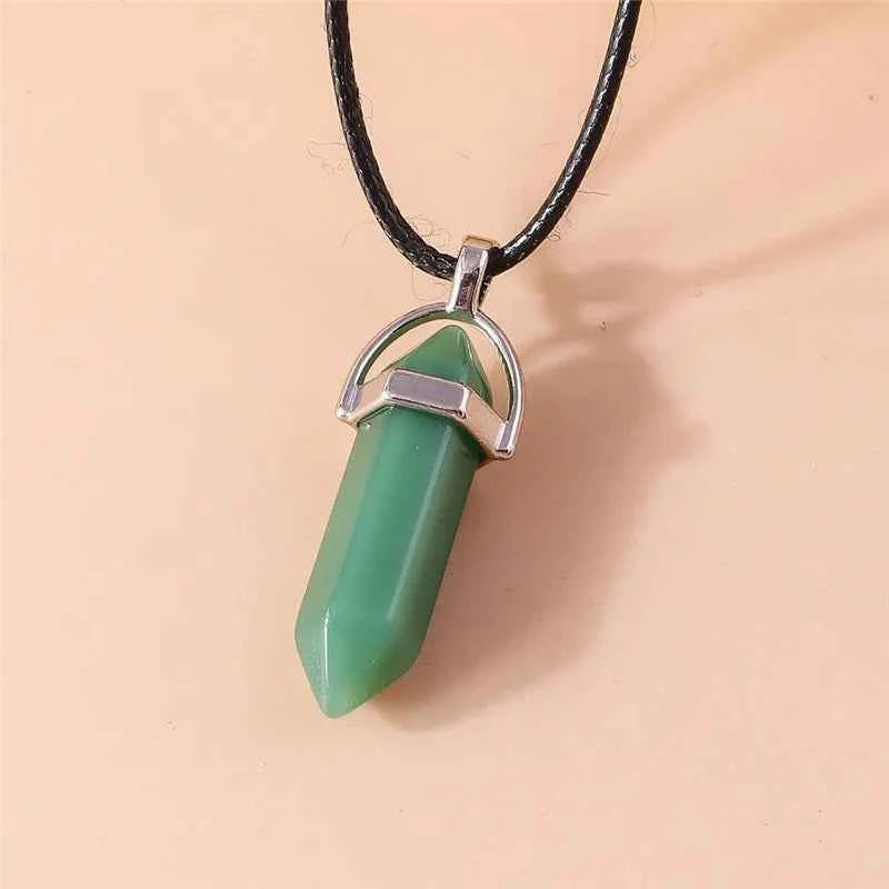 Natural Stone Quartz Lapis Opal Amethyst Pink Crystal Stone Hexagonal Column Pendant Necklaces