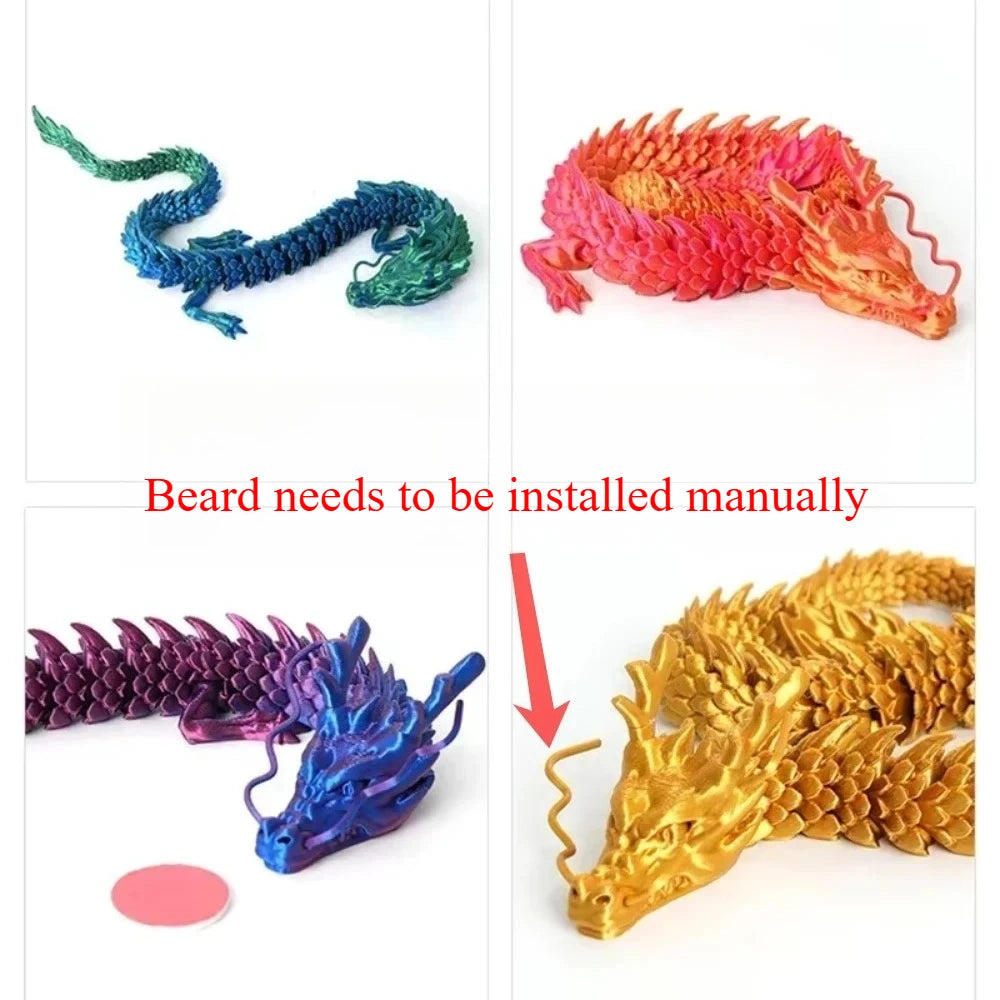 3D Printed Conjoined Dragon Ornaments, Movable Cartoon Creative Dragon Plants Toys Fish Tank Landscaping Decoration 30cm