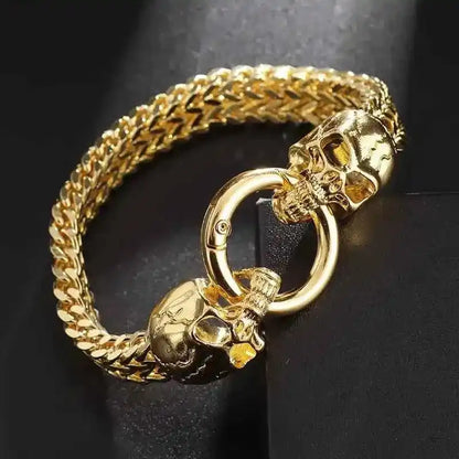 Stainless Steel Nordic Double Wolf Head Bracelet - Pedlar's Attic