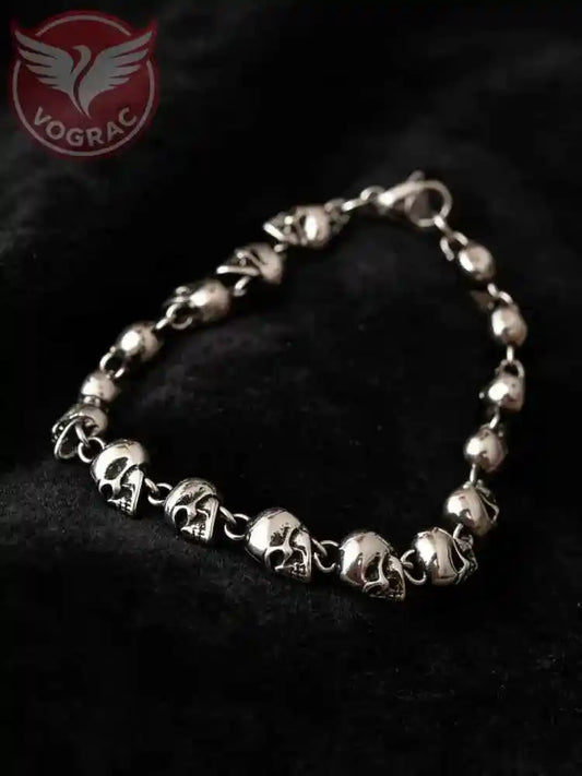 Stainless Steel Skull Bead Linked Strand Bracelet - Pedlar's Attic