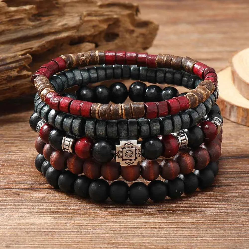 Ethnic 4-5pc/set wood bead tree Cactus Charms bracelets