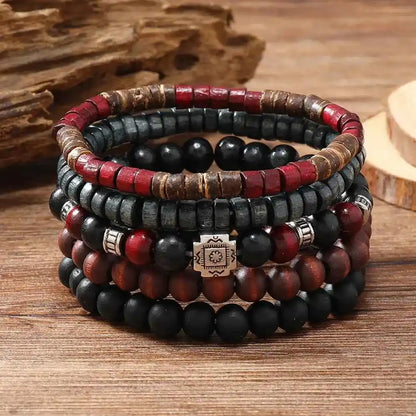 Ethnic 4-5pc/set wood bead tree Cactus Charms bracelets - Pedlar's Attic