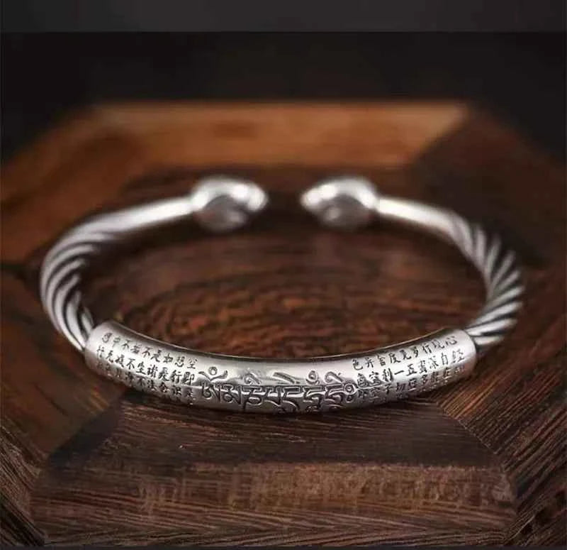 Buddhist Mantra Lotus Mantra Cuff Bracelet for Men Fashion Charm Religious Prayer Amulet Jewelry Gift