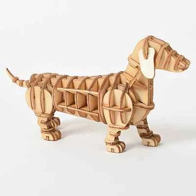 DIY 3D Wooden Puzzle Model Animal Montessori Toys for Children Crafts Dachshund Skeleton Assembly Gift Set for Kids Adults Teens