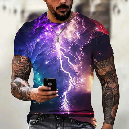 Men's T Shirt 3d Lightning Print - Pedlar's Attic