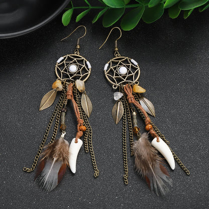 The Woman Who Faces East — Soraveen Dream Catcher Feather & Stone Necklace and Earring Set