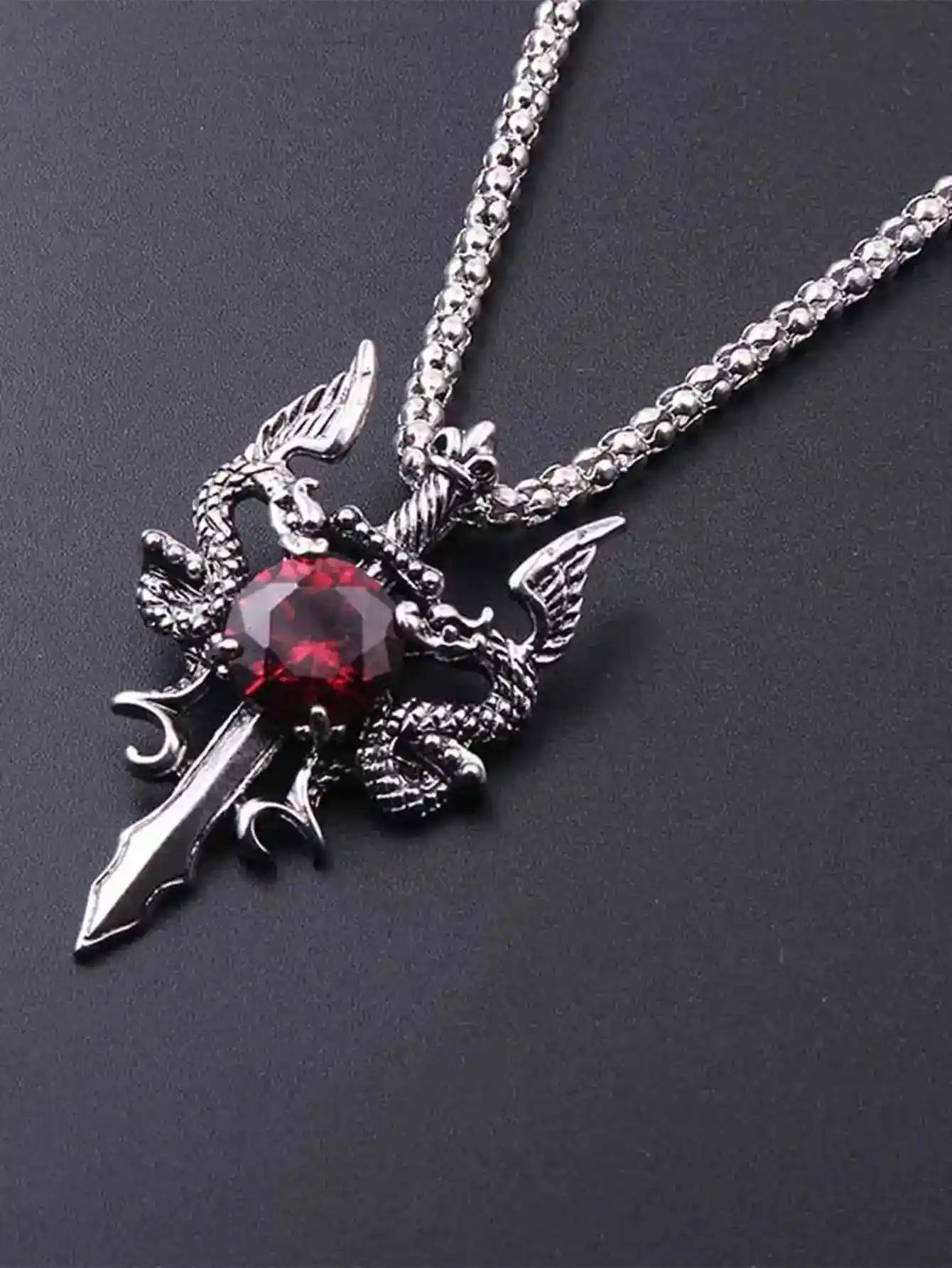 Gothic Style Ancient Silver-color Evil Dragon Gem Pendant Necklace - Pedlar's Attic