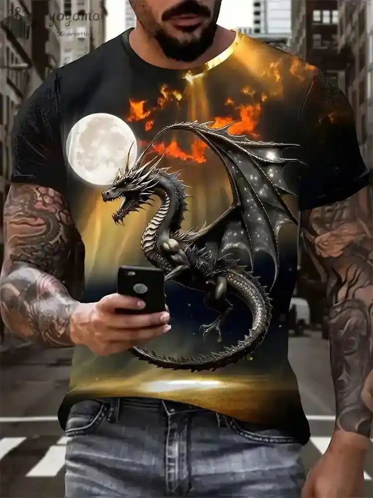 Fire & Scales – Dragon & Phoenix 3D Print Unisex Tee