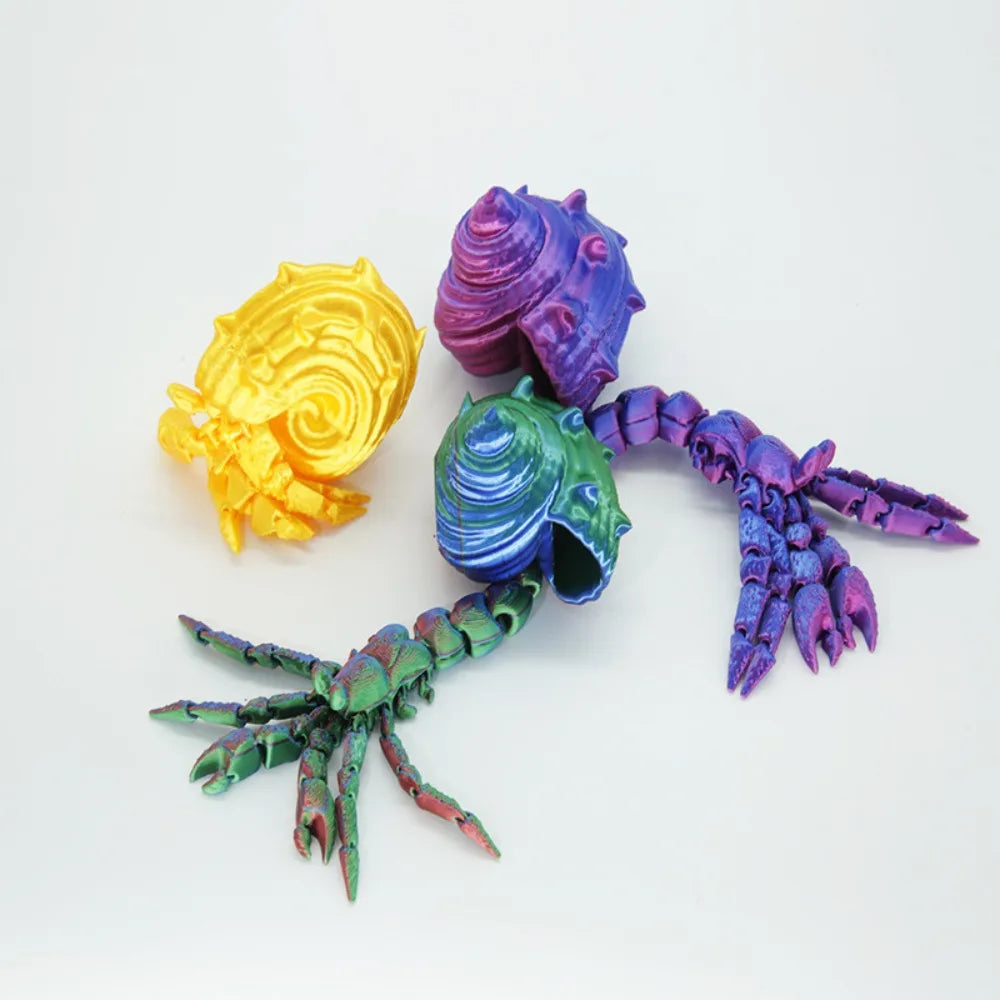 3D Printed Hermit Crab Figurine - Articulated Poseable Decor, Artistic Home & Desk Decoration, Unique Gift for Ocean Lovers