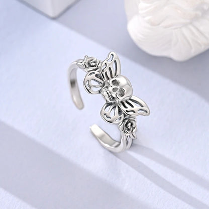 Original 925 Sterling Silver Skull Rose Open Rings For Women Girls Jewelry Birthday Anniversary Gifts