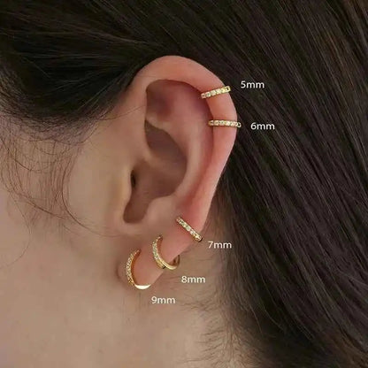 1Pair Stainless Steel Huggie Minimal Hoop Earrings Little Crystal Zirconia Thin Helix Tragus Cartilage Earrings Piercing Jewelry - Pedlar's Attic