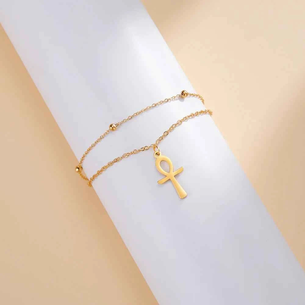 Dawapara Ankh Cross Bracelet Religious Ancient Egyptian Key To Life Prayer Amulet Supernatural Stainless Steel Jewelry