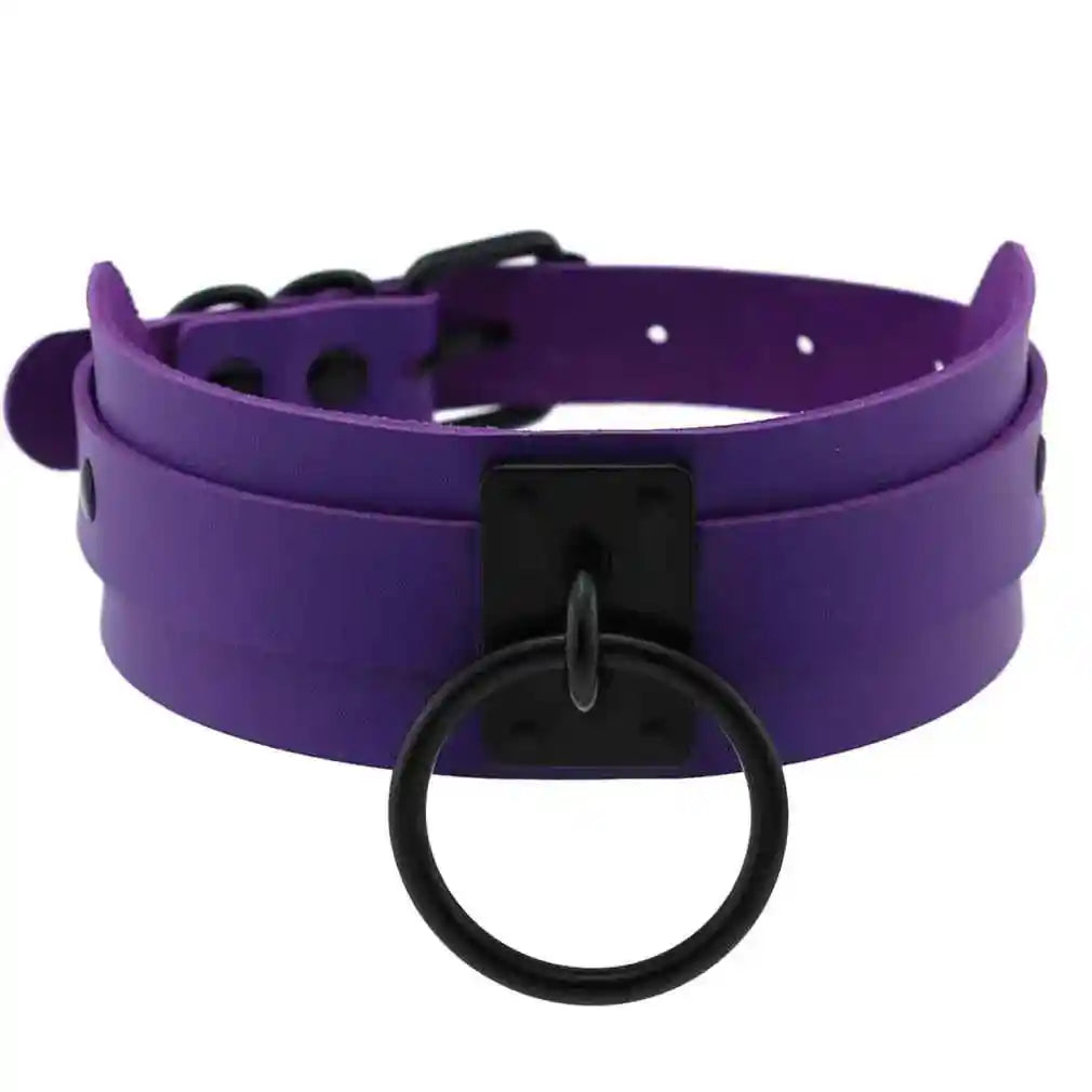 Punk Black O-Round Metal Leather Choker Collar - Pedlar's Attic
