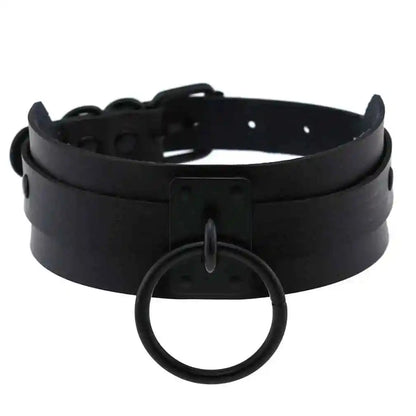 Punk Black O-Round Metal Leather Choker Collar - Pedlar's Attic